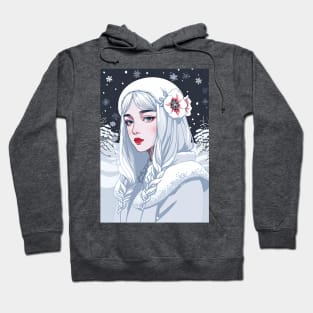 Flat Graphic of a White-Haired Woman in Snow Hoodie